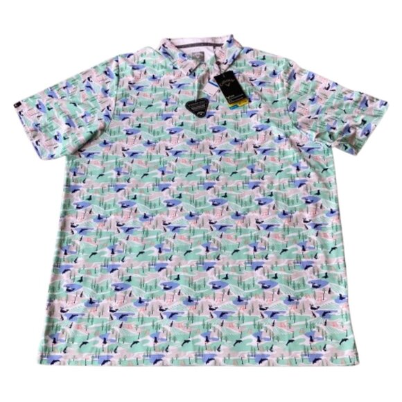 Callaway Abstract Coastal Print Golf Polo Swing Tech Men's XL TALL White NWT - Picture 1 of 11
